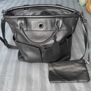 Levenger Shiny Charcoal Tote with Accessory Pouch